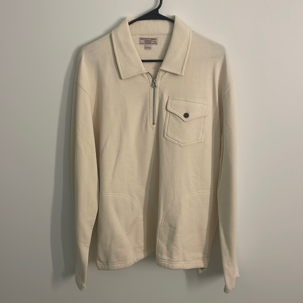 J Crew Wallace & Barnes M Men’s Cream Sweater, never worn, quarter-zip w pocket